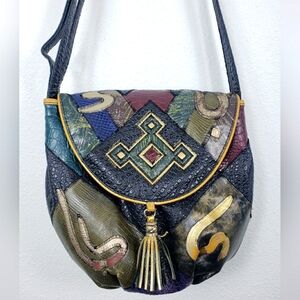 Vintage NAS Patchwork Faux Leathear Shoulder Crossbody Bag Made in Korea